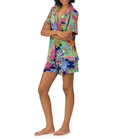 BedHead x Trina Turk Zanzibar Print Short Sleeve Notch Collar Organic Cotton Knit Shorty Pajama Set