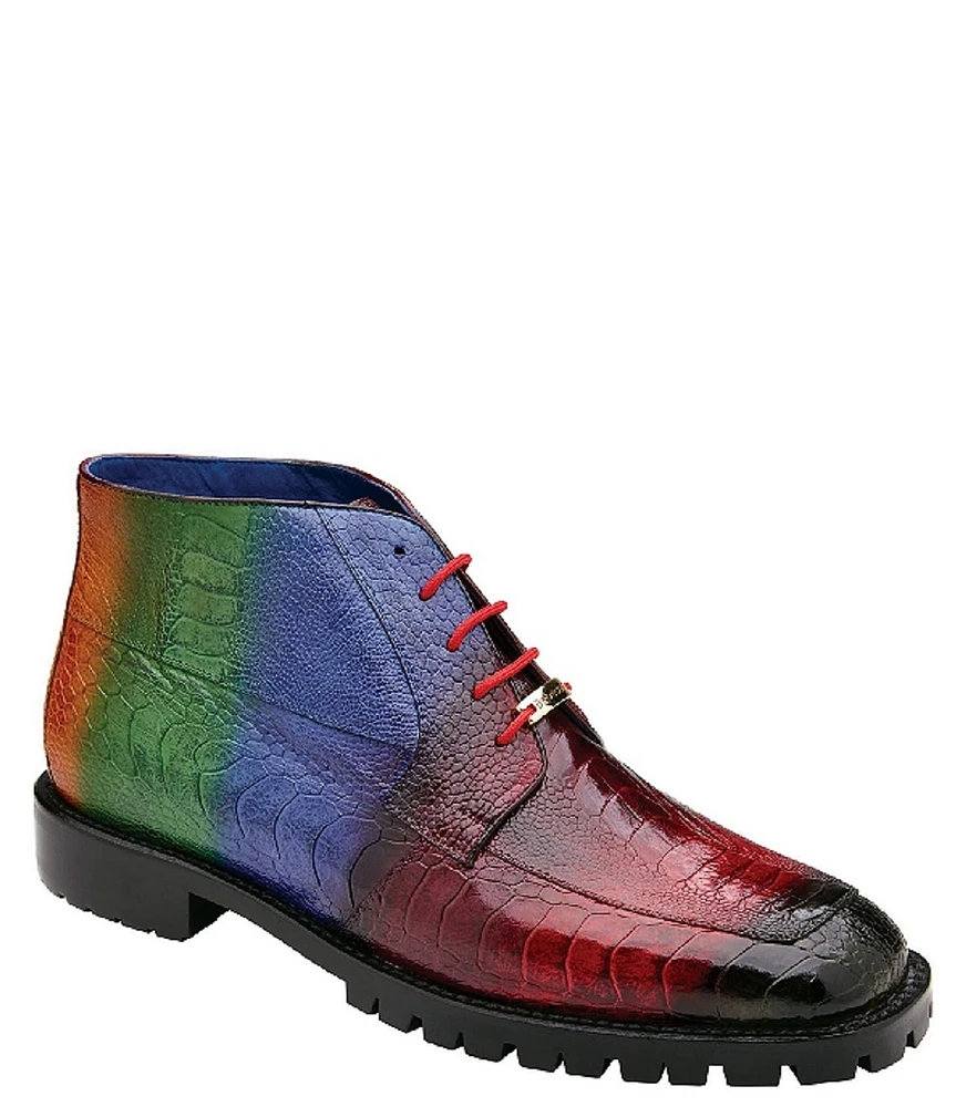 Belvedere Men's Alvaro Hand Painted Multi Color Ostrich Chukka Boots