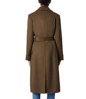 Bernardo Alpaca Wool Notch Lapel Collar Button-Tab Cuffs Sleeves Tie Waist Belt Double Breasted Coat