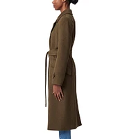 Bernardo Alpaca Wool Notch Lapel Collar Button-Tab Cuffs Sleeves Tie Waist Belt Double Breasted Coat