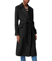 Bernardo Alpaca Wool Notch Lapel Collar Button-Tab Cuffs Sleeves Tie Waist Belt Double Breasted Coat