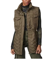 Bernardo Anorak Rib Knit Stand Collar Bungee Cord Waist Quilted Vest