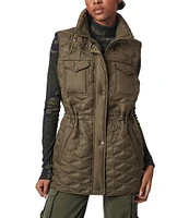 Bernardo Anorak Rib Knit Stand Collar Bungee Cord Waist Quilted Vest