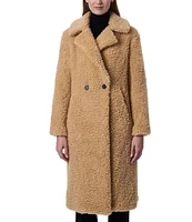 Bernardo Curly Faux Fur Notch Lapel Collar Long Sleeve Button Front Coat