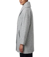 Bernardo Hairy Wool Shawl Collar Long Sleeve Double Breasted Coat