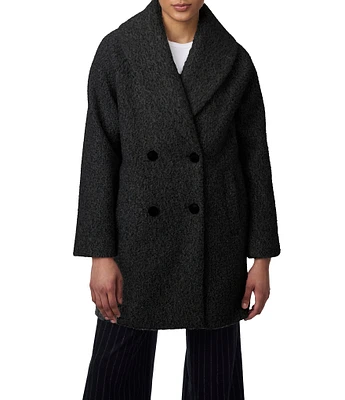 Bernardo Hairy Wool Shawl Collar Long Sleeve Double Breasted Coat