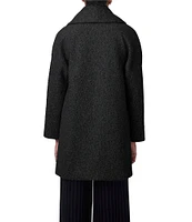 Bernardo Hairy Wool Shawl Collar Long Sleeve Double Breasted Coat