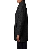 Bernardo Hairy Wool Shawl Collar Long Sleeve Double Breasted Coat