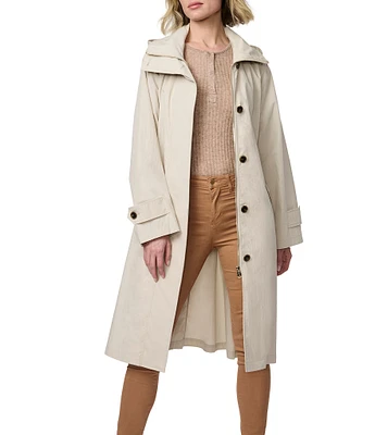 Bernardo Ladies Crinkle Stand Collar Long Flare Sleeves Belted Modern Trench
