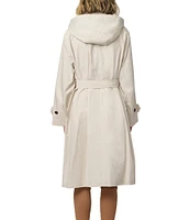 Bernardo Ladies Crinkle Stand Collar Long Flare Sleeves Belted Modern Trench