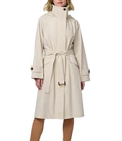 Bernardo Ladies Crinkle Stand Collar Long Flare Sleeves Belted Modern Trench