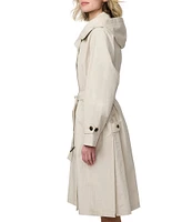 Bernardo Ladies Crinkle Stand Collar Long Flare Sleeves Belted Modern Trench