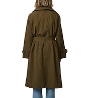 Bernardo Ladies Crinkle Stand Collar Long Flare Sleeves Belted Modern Trench