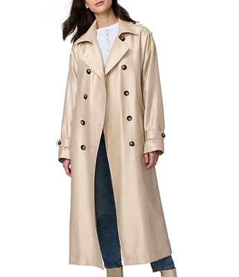 Bernardo Ladies Satin Shimmer Texture Belted Double Breasted Trench