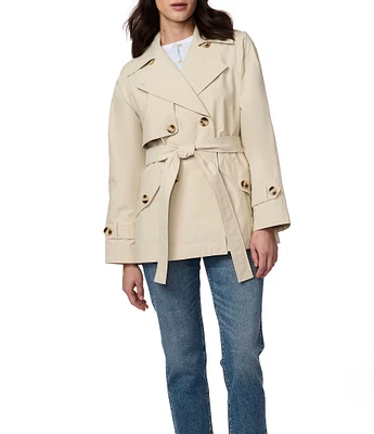 Bernardo Ladies Waxed Woven Shirt Collar Lapel Button Chest Flap Anchor Short Belted Trench Raincoat