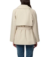 Bernardo Ladies Waxed Woven Shirt Collar Lapel Button Chest Flap Anchor Short Belted Trench Raincoat