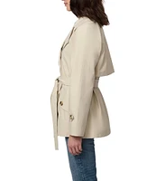 Bernardo Ladies Waxed Woven Shirt Collar Lapel Button Chest Flap Anchor Short Belted Trench Raincoat