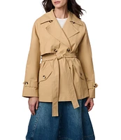 Bernardo Ladies Waxed Woven Shirt Collar Lapel Button Chest Flap Anchor Short Belted Trench Raincoat