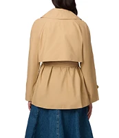 Bernardo Ladies Waxed Woven Shirt Collar Lapel Button Chest Flap Anchor Short Belted Trench Raincoat