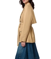 Bernardo Ladies Waxed Woven Shirt Collar Lapel Button Chest Flap Anchor Short Belted Trench Raincoat