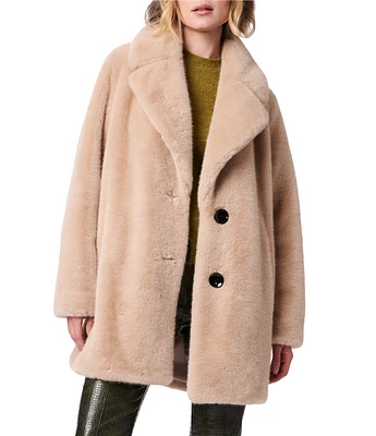 Bernardo Luxe Faux Fur Oversize Collar Long Sleeve Swing Coat