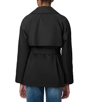 Bernardo Notch Lapel Cuff Sleeve Tie Waist Short Belted Packable Rain Trench Coat