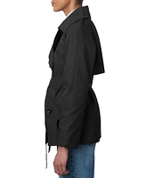 Bernardo Notch Lapel Cuff Sleeve Tie Waist Short Belted Packable Rain Trench Coat