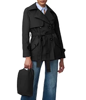 Bernardo Notch Lapel Cuff Sleeve Tie Waist Short Belted Packable Rain Trench Coat