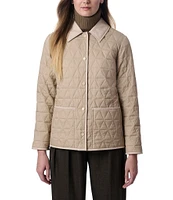 Bernardo Quilted Faux Leather Trim Point Collar Long Sleeve Patch Pocket Shacket