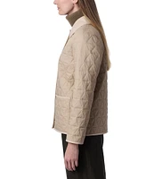 Bernardo Quilted Faux Leather Trim Point Collar Long Sleeve Patch Pocket Shacket