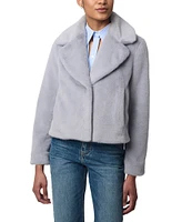 Bernardo Short Faux Fur Notch Lapel Collar Long Sleeve Jacket