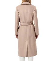 Bernardo Single Breasted Notch Lapel Collared Maxi Tie Waist Wool Coat