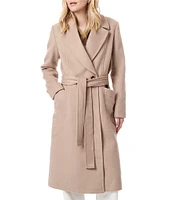 Bernardo Single Breasted Notch Lapel Collared Maxi Tie Waist Wool Coat