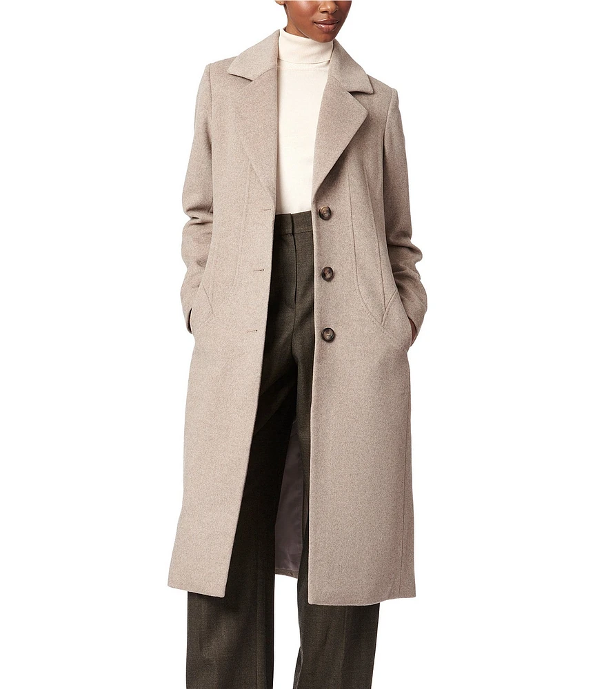 Bernardo Tailored Single Breasted Long Sleeve Wool Blend Peacoat