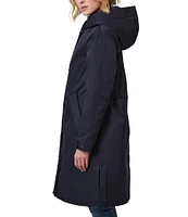 Bernardo Trapeze Bib Stand Collar Long Sleeve Bungee Waist High-Low Hem Raincoat