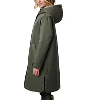 Bernardo Trapeze Bib Stand Collar Long Sleeve Bungee Waist High-Low Hem Raincoat