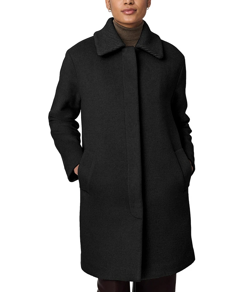 Bernardo Wool Point Collar Long Sleeve Diamond Quilt Lined Coat