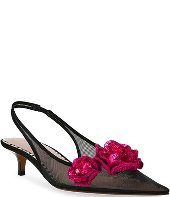 Betsey Johnson Aurorra Mesh 3D Flower Embellished Slingback Pumps