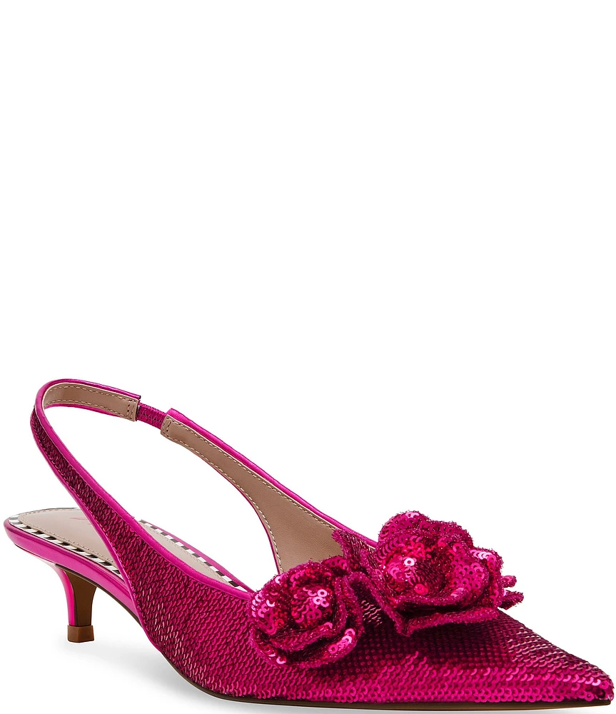 Betsey Johnson Aurorra Sequin 3D Flower Embellished Slingback Pumps