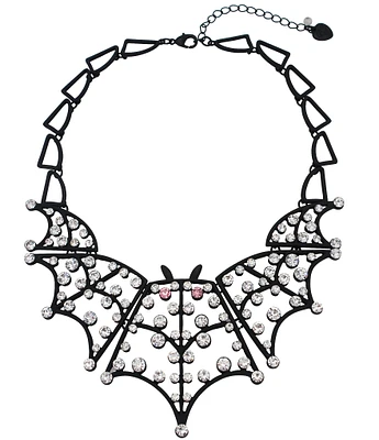 Betsey Johnson Bat Statement Bib Crystal Collar Necklace