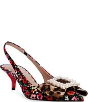 Betsey Johnson Birdy Ditsy Floral Pearl Bow Slingback Pumps