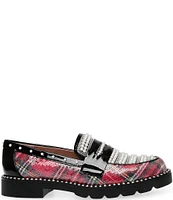 Betsey Johnson Darian Embellished Plaid Penny Loafers