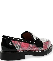 Betsey Johnson Darian Embellished Plaid Penny Loafers