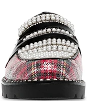 Betsey Johnson Darian Embellished Plaid Penny Loafers