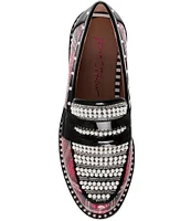 Betsey Johnson Darian Embellished Plaid Penny Loafers