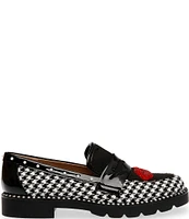 Betsey Johnson Darian Houndstooth Embellished Lips Penny Loafers