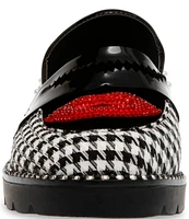 Betsey Johnson Darian Houndstooth Embellished Lips Penny Loafers