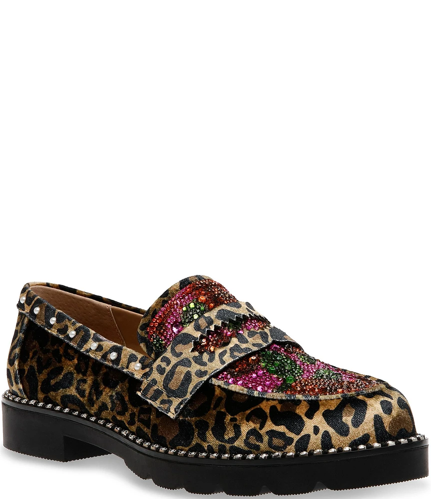 Betsey Johnson Darian Leopard Embellished Penny Loafers