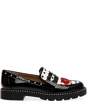 Betsey Johnson Darian Polka Dot Embellished Lips Penny Loafers