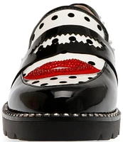 Betsey Johnson Darian Polka Dot Embellished Lips Penny Loafers